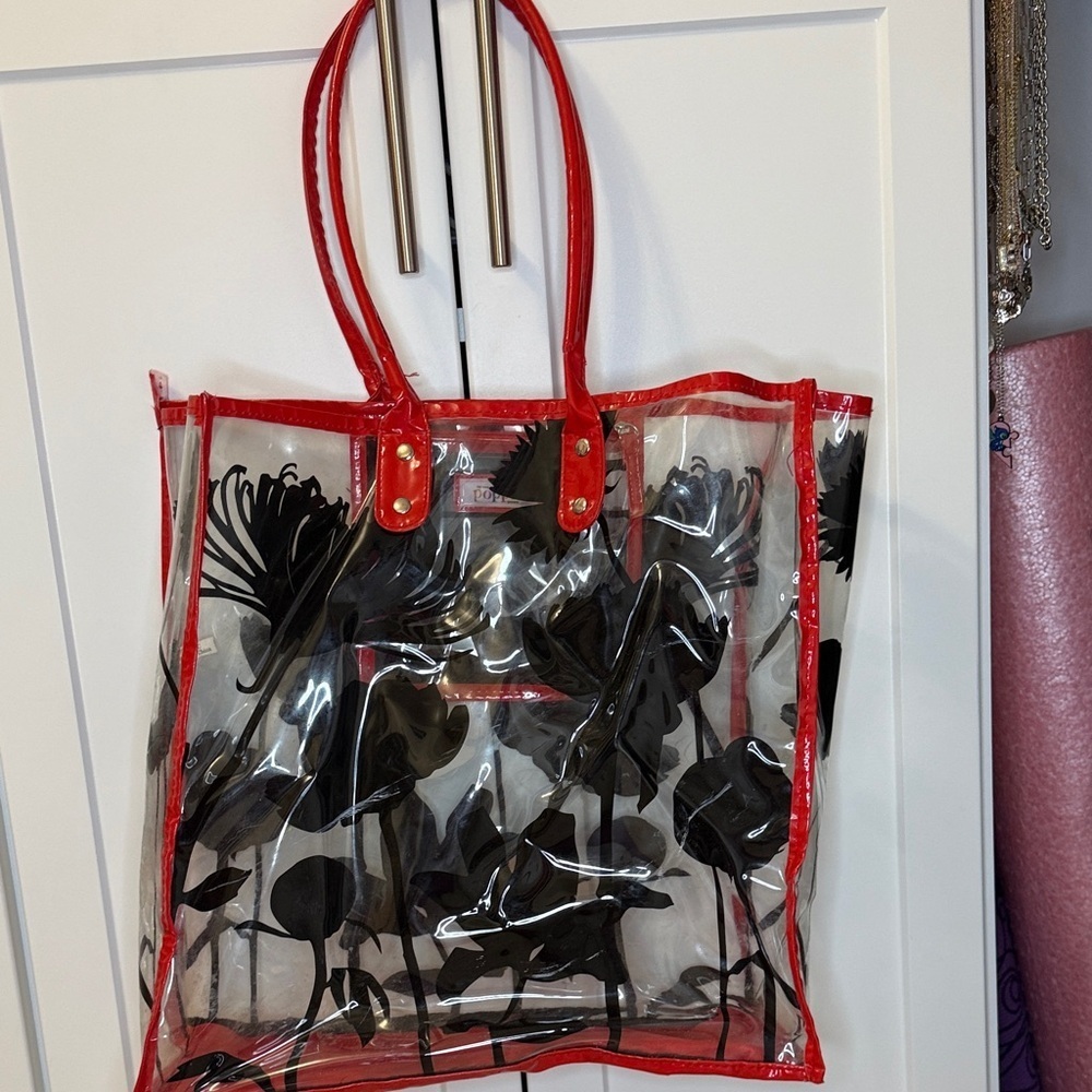 Red and Black Floral Transparent Tote Bag